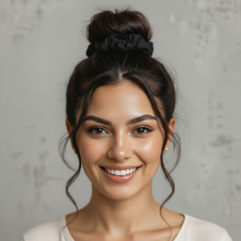 Load image into Gallery viewer, Model Front: Rio De Sol Hair Accessory Icon-Nero Scrunchie