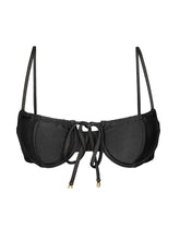 Load image into Gallery viewer, Product Front: Rio De Sol Top Top Shimmer-Black Balconet-Tie