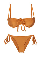 Load image into Gallery viewer, Product Front: Rio De Sol Set Set Shimmer-Nocciola Balconet-Tie Cheeky-Tie-Gold
