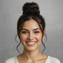 Load image into Gallery viewer, Model Front: Rio De Sol Hair Accessory Nero Scrunchie
