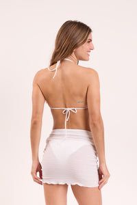 Model Back: Rio De Sol Beach Skirt Memphis-White Mini Skirt Ruched